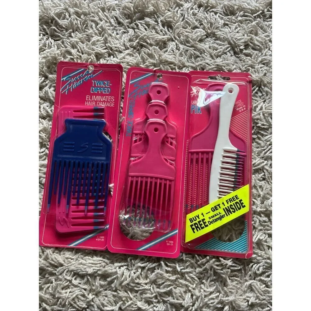 Sund Haaren Twice Dipped “Touch Me” Tips Comb & Piks 1986 Pink White Blue 3 Pack